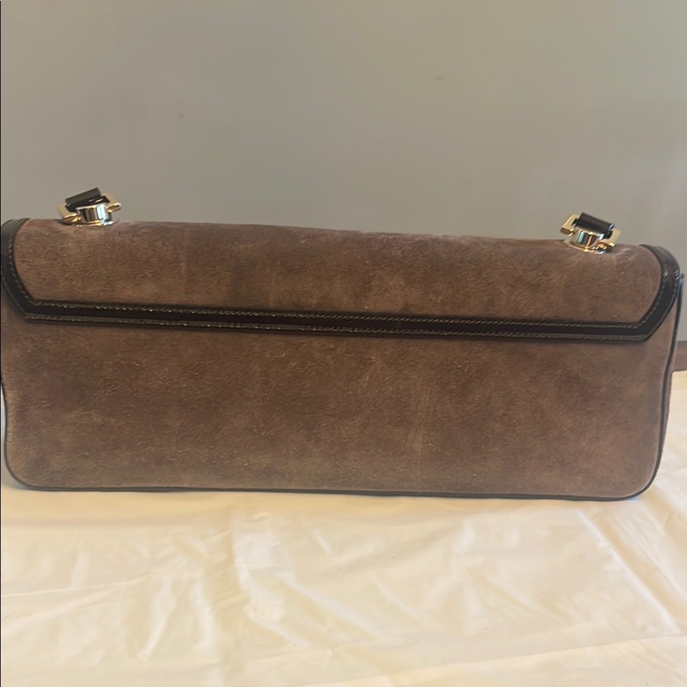 Salvatore Ferragamo Brown and Tan Suede Leather Clutch - Picture 3 of 4